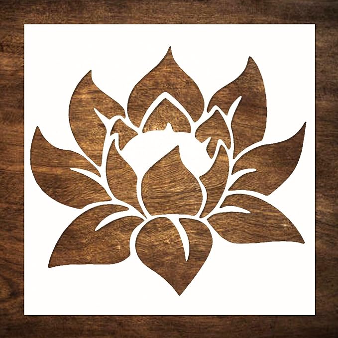 Large Lotus Stencil for Painting - 8x8 Inches on Wood, Canvas, Paper, Fabric, & Furniture - Reusable DIY Art & Craft Stencils