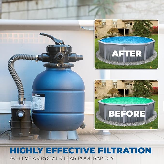 XtremepowerUS 13" Sand Filter 3/4HP Pool Pump 2,400 GPH for Above Ground Swimming Pool Set Multi-Port Valve Up To 10,000 Gallons, 1-1/4"NPT