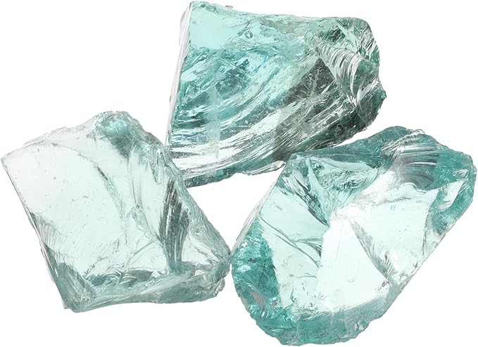 uxcell Fire Glass for Fire Pit, 5-8cm(2"-3.1") High Luster Reflective Glass Rocks for Natural or Propane Fireplace, Safe for Outdoors and Indoors Fire Pit Glass, Light Blue, 400g/14oz