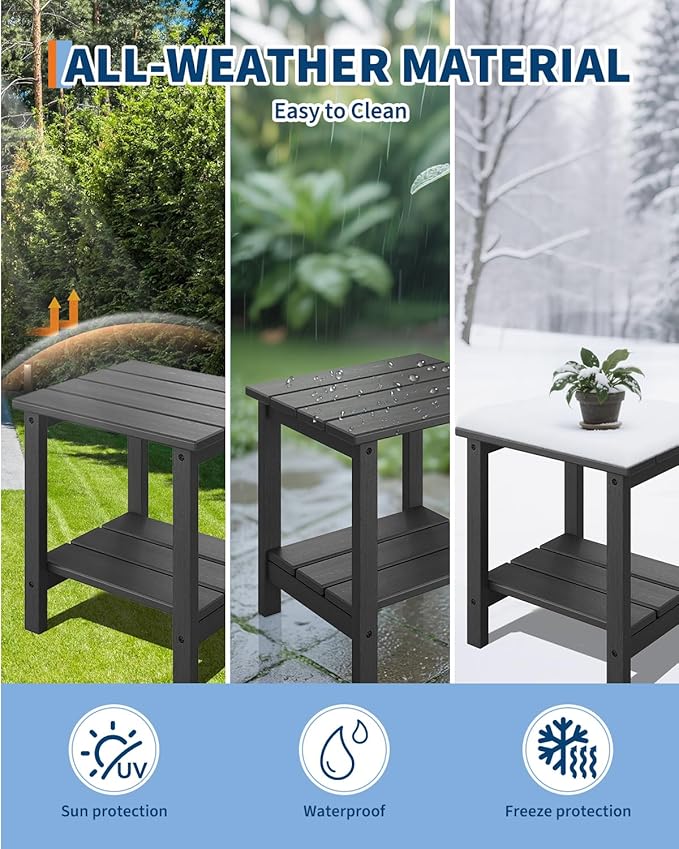GarveeLife Folding Adirondack Chairs Set of 4 with 2 Side Table, HDPE Plastic Outdoor Chairs with Wood Texture - 380 LBS & Weather Resistant for Fire Pit, Deck, Patio, Pool, Backyard - Black
