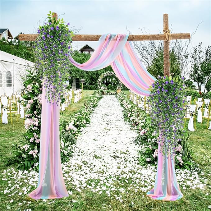 WEISPARK Artificial Hanging Flowers, 4pcs Fake Eucalyptus Vine Faux Flower Greenery Garland Plastic Plants for Indoor Outdoor Wall Garden Wedding Home Party Decor (Purple)