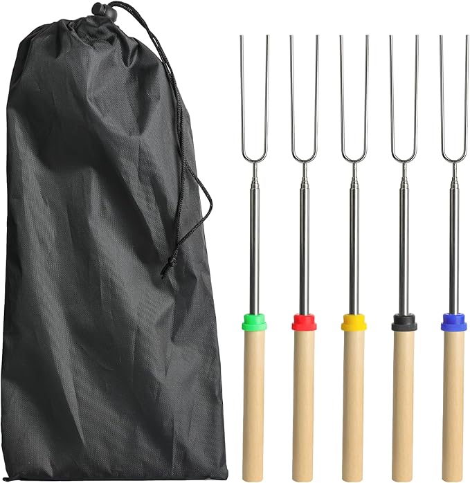 5 PCS Stainless Steel Marshmallow Roasting Sticksfor, 32Inch Long Kitchen Smores Sticks For Fire Pit, Marshmellow Roasting Tongs BBQ Tools, Smores Skewers for Campfire, Camping, Hotdogs, Bonfire Grill