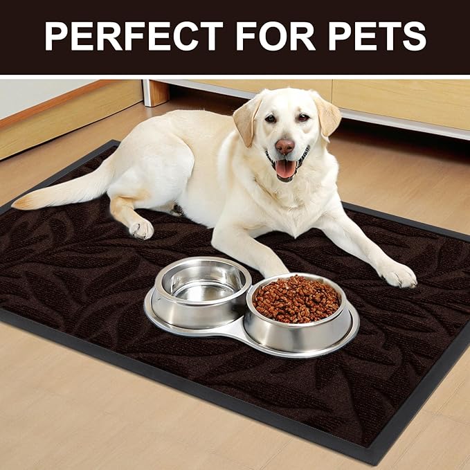 Smiry Front Door Mat Indoor Outdoor Entrance, Heavy Duty Natural Rubber, Trap Dirt and Moisture, Non-Slip Doormats, Low Profile, Easy Clean Patio Porch Entryway Mat, 29.5x17, Dark Brown