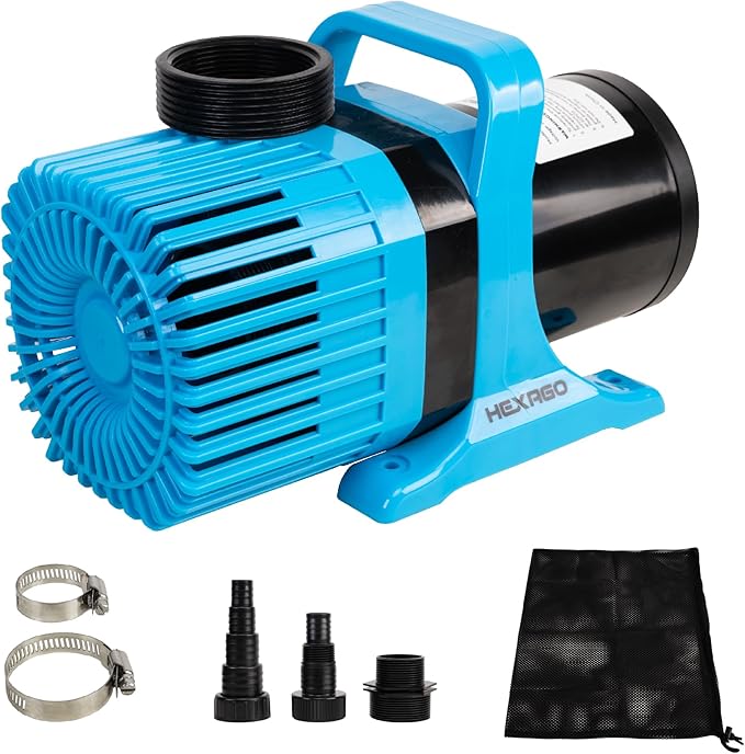 Hexago 5300GPH Submersible Water Pump, 450W Water Pond Pump with Barrier Bag, 33FT Power Cord, 25FT Lift Quiet Water Garden Pumps for Pond, Waterfall, Fountains, Fish Tank and Hydroponic, UL Listed