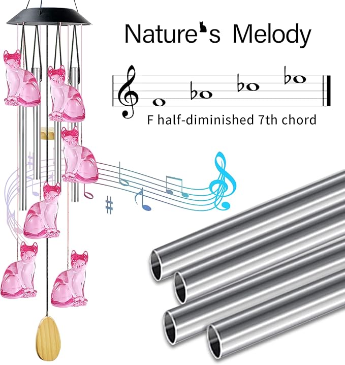 Cat Solar Wind Chimes for Outside - AIONASA Color Changing LED Solar Hanging Lights Outdoor, Waterproof Windchimes Outdoors Hanging Gifts for Mom Grandma Women, Home Garden Patio Yard Porch Decoration