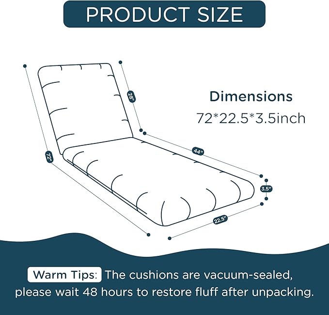 Codi Outdoor Chaise Lounge Chair Cushions 72"x22.5"x3.5" – Linen Texture, Fade Resistant, Waterproof, Removable Cover, Thick Soft Padding for Patio Furniture & Pool Relaxation, Spice