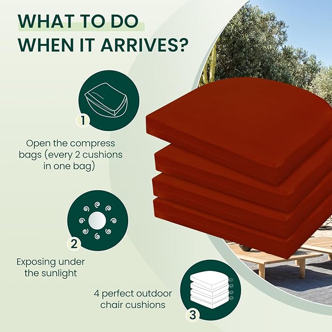 HARBOREST Outdoor Chair Cushions Set of 4, Water Resistant Patio Chair Cushions with Ties, Outdoor Seat Cushions for Patio Furniture, 17"x16"x2", Burnt Orange