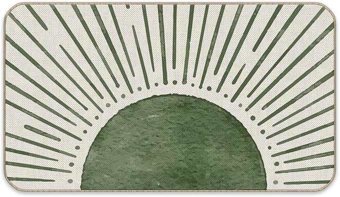 Nogrit Boho Outside Inside Door Mat, Boho Green Welcome Mat Outdoor Front Outside Entrance, Sun Set Indoor Door Mats for Entryway, 17x30 (Green Sun)