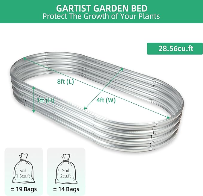 Large 8x4x1 Ft Galvanized Raised Garden Bed, Easy-Assembly Metal Planter for Outdoor Vegetables, Flowers & Herbs