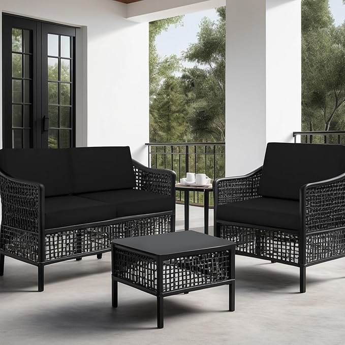 idee-home Outdoor Cushions for Patio Furniture, Outdoor Seat Cushion, Waterproof Couch Hampton Bay Deep Seat Replacement Chair Cushions for Garden Lawn Backyard Deck, 30 x 30 Black