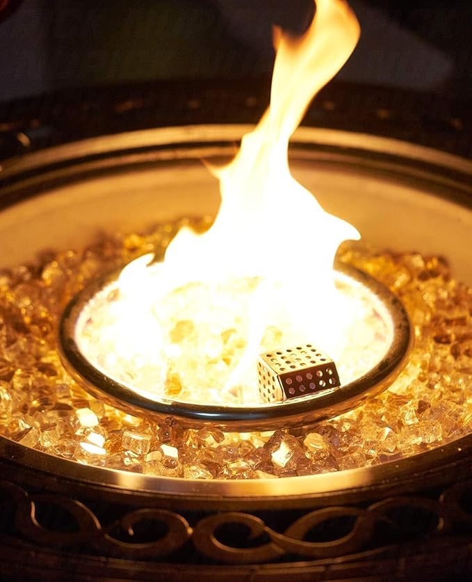 NUPICK 20 Pound Fire Glass for Fire Pit, 1/2 Inch Tempered Reflective Fire Glass for Propane Fire Pit & Gas Fireplace, Gold Rock