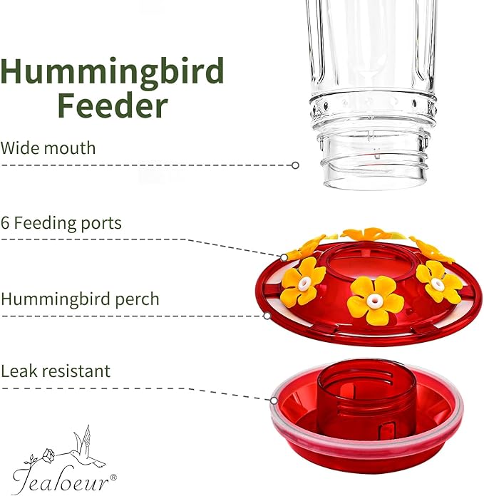 Hummingbird Feeder for Outdoors Hanging, 18 OZ Humming Birds Feeders with 6 Bee Guard Feeding Ports & Built-in Ant Moat, Easy to Clean, Durable Outdoor Garden Decor(Clear B 1 Pack)