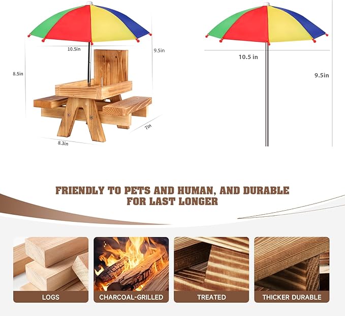 Gnodary Squirrel Feeder with Umbrella, Squirrel Feeders for Outside, Squirrel Picnic Table Feeder - Chipmunk Feeder Hold Corn, Corn Cob, Peanuts (Multiple Color 1)