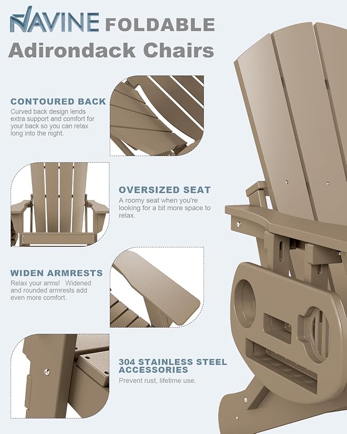 Adirondack Chair Set of 6, HDPE Folding Adirondack Chair with Multifunctional Cup Holder, Weather Resistant Fire Pit Chair for porches, patios, poolsides, Decks.