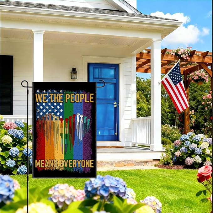 RZHV We The People Means Everyone Double-Sided Garden Flag for Outdoor House Yard Sign Garden Decor Parade, Inclusive Outdoor Decoration Banner, Kindness Equal Social Justice Yard Sign