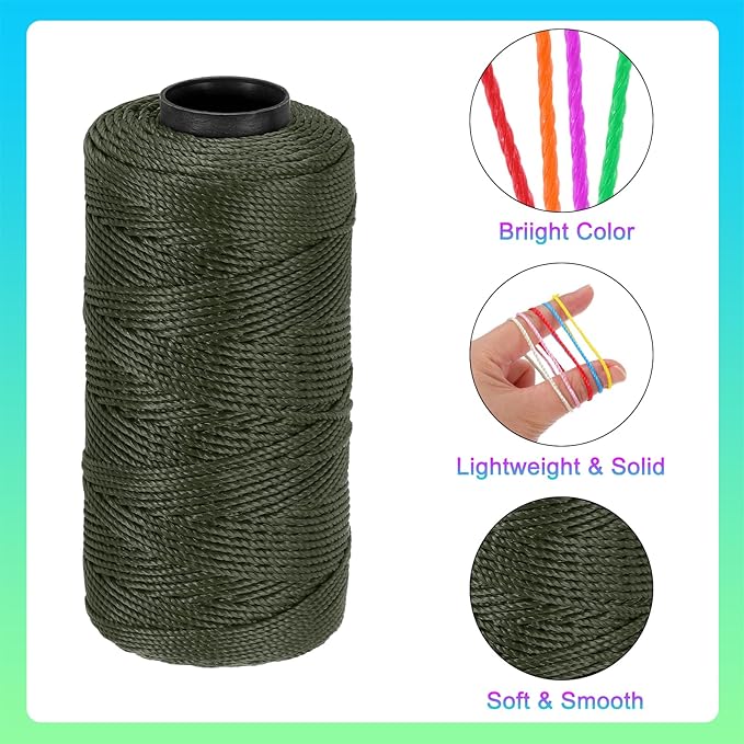 MECCANIXITY Nylon String 3 Strands Twisted Mason Line 1.5mm x 218 Yards Nylon Twine String for DIY Projects, Home Improvement, Gardening, Gift Wrapping, Christmas Party Supplies, Grey Green