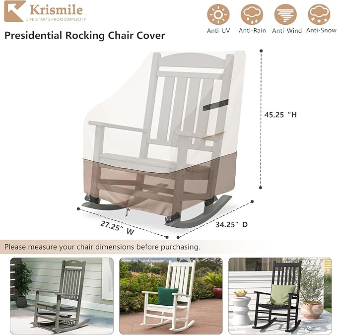 Outdoor Rocking Chair Cover 2 Pack,Heavy Duty Waterproof Patio Rocking Chairs Cover for 27" W x 34" D x 45" H Presidential Rocking Chair,Beige