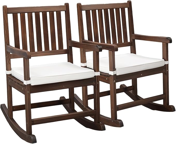 VINGLI Oversized Rocking Chair, Wooden Rocking Chair with High Back, Outside Porch Rocking Chair for Patio, Yard, Garden, 550 LBS, Teak (Rustic, 2 PCS)