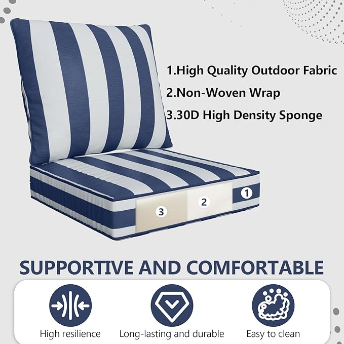 24" x 24" x 6" Outdoor Deep Seat Cushions Set - 2 Set Waterproof & Fade Resistant Patio Furniture Replacement Cushions, Non-Slip Outdoor Cushions Fit Loveseats, Couches, Chairs, and Sofas.