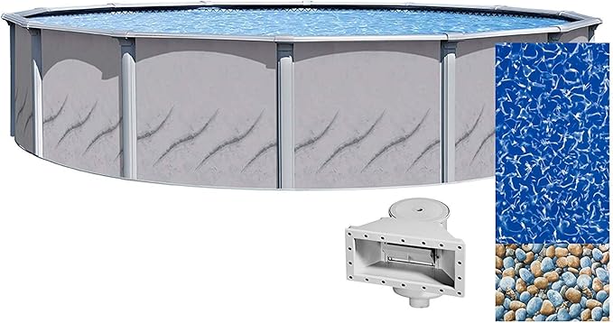 Lake Effect Pools 'Galeria' 24' Foot Round Above Ground Swimming Pool | 52" Inch Height | Bedrock Overlap Liner and Wide Mouth Skimmer Bundle | Resin Protected Steel-Sided Walls