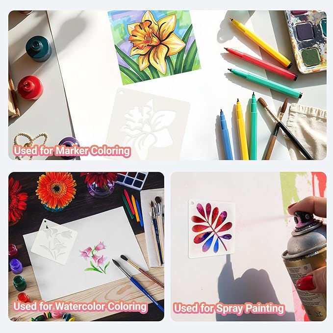 Stencils for Painting – 60pcs 3 Inch Small Stencils for Crafts Reusable, Including Flower, Plant & Butterfly Patterns, Great Templates for Painting on Wood, Fabric, Wall, Rock & Home Decor