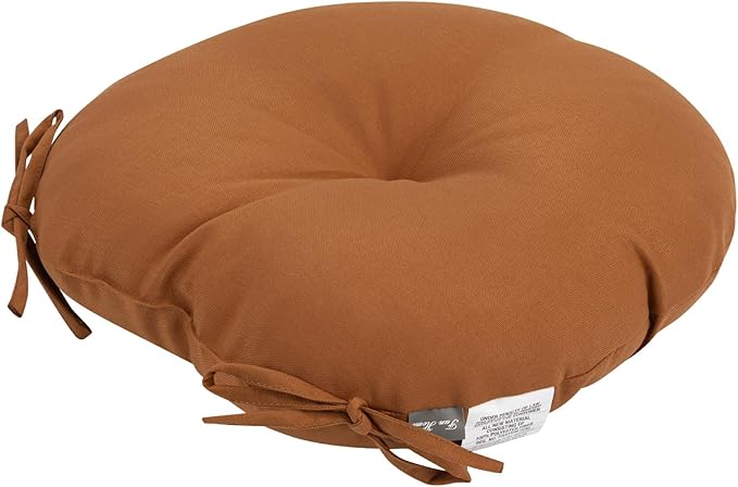 Bistro Chair Cushions 15 inch,Set of 2,Tufted Round Chair Cushions with Ties,15"x15"x4",Water Resistant Round Seat Cushion for Barstool Chairs,Patio Garden Kitchen Outdoor Furniture(Caramel Orange)