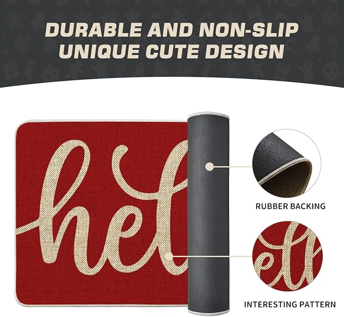 Artoid Mode Red Hello Valentine's Day Doormat, Anniversary Home Decor Low-Profile Switch Rug Door Mat Floor Mat for Indoor Outdoor 17x29 Inch
