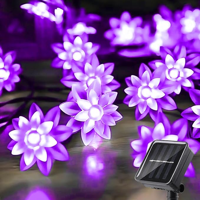 ITICdecor Solar Flower String Lights Outdoor Waterproof 50 LED Upgraded Flower Fairy Light for Garden Fence Patio Yard Christmas Tree Lawn Party (Purple)