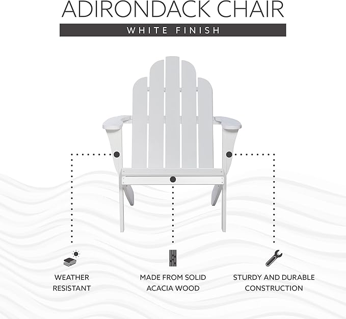 Linon White Adirondack Chair, 30.4" wx37.6 dx37.8 h