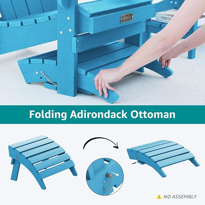 SERWALL Folding Adirondack Ottoman Set of 2, Adirondack Footrest Without Assembly for Adirondack Chair, Aruba Blue