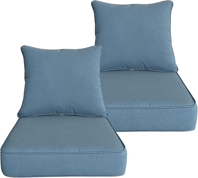 Goodgoods 24x24 inch Outdoor/Indoor Deep Seat Patio Cushions Set of 2 Resilient Foam Filling Water Repellent Stain-Resistant UV Resistant Weather Resistant Deep Seat Bottom Light Blue