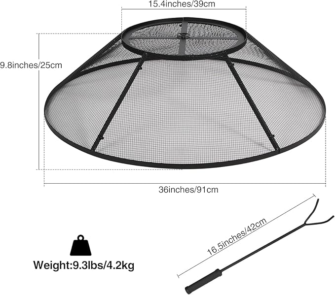 REDCAMP Fire Pit Spark Screen 36 Inch Round with Removable Lid, Outdoor Heavy Duty Fire Pit Screen Mesh Firepit Screen Cover with Handle & Poker for Patio Backyard Beach