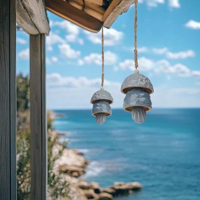 DiliComing Outdoor Wind Chimes Garden Decor - 2-Pack Ceramic Wind Chimes for Outside Deep Tone Memorial WindChimes Weather Resistant Outdoor Porch Front Door Sympathy Bell Gift for Mom Grandma