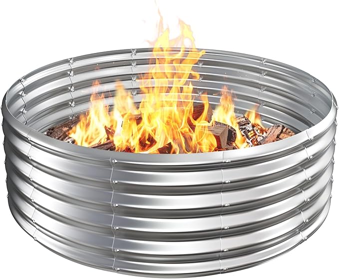 Metal Fire Pit Ring/Bonfire Fire Ring- 48 Inches Diameter, 0.7 MM Thick,1.5 ft High, Durable and Stylish for Outdoor Fire Pits,Patios and Camping (Silver, 4X4X1.5 ft)