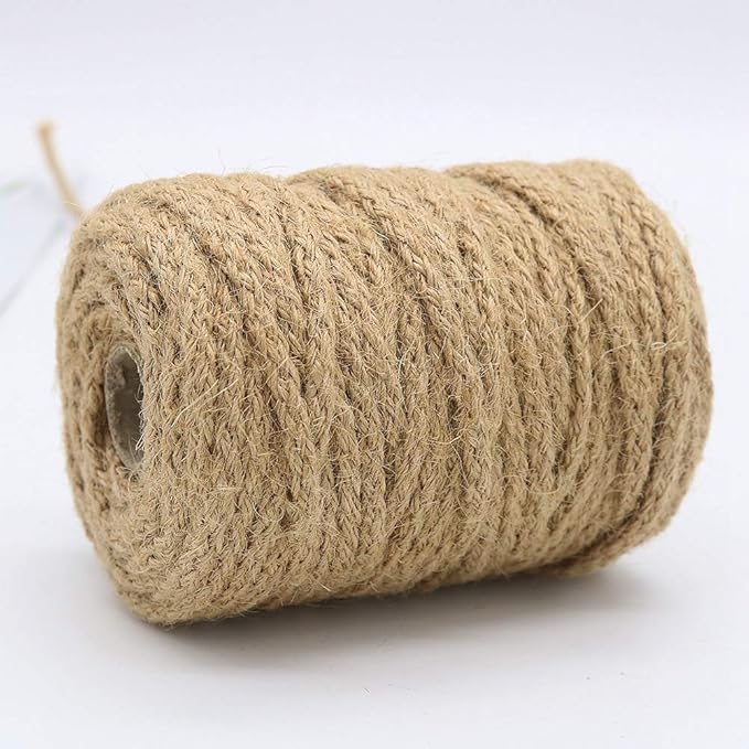 Tenn Well 5mm Jute Twine, 100 Feet Braided Natural Rope, Thick Twine for Crafts, Gift Wrapping, Gardening, Cat Tower Repair, Macrame Jute Cord