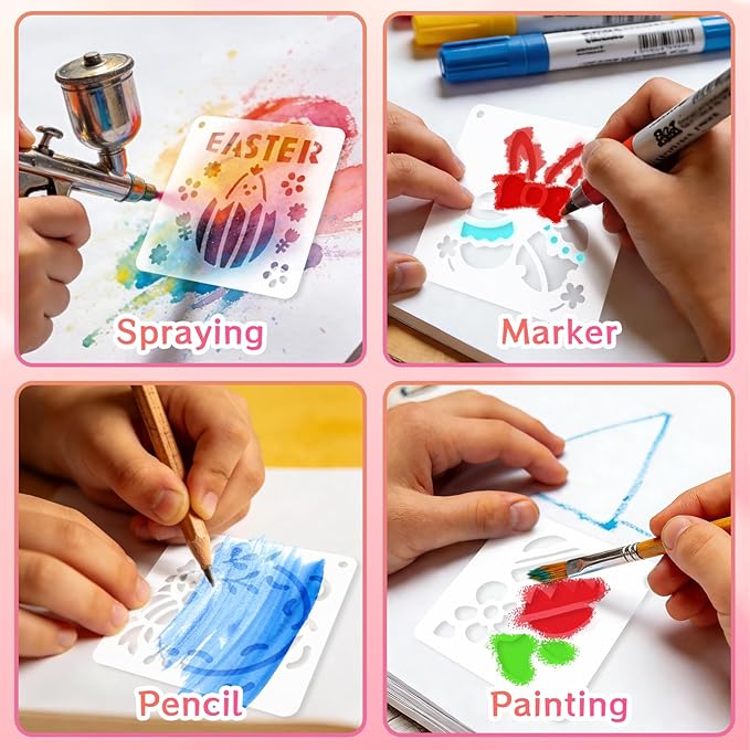 72 Pcs Easter Day Stencils for Painting Set, Reusable Eggs Rabbit Carrot Cute Painting Templates - Stencil Crafts Drawing Templates for DIY Scrapbook, Home Wall Murals, Canvas Wood Signs