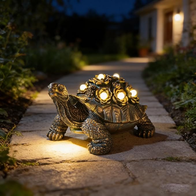 Outdoor Solar Turtle Decor - Resin Succulent Planter with Waterproof LED Shell, Unique Garden Gift for Plant Lovers for Patio, Balcony, Yard Ornament