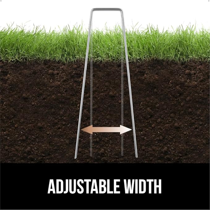 GORILLA GRIP 100 Pack Strong Galvanized Steel Landscape Staples, Rust-Resistant Sharp Tips, Plant and Garden Stakes, Adjustable Ground Yard Anchors, Outdoor Metal Landscaping Pins for Lawn, 6 Inch