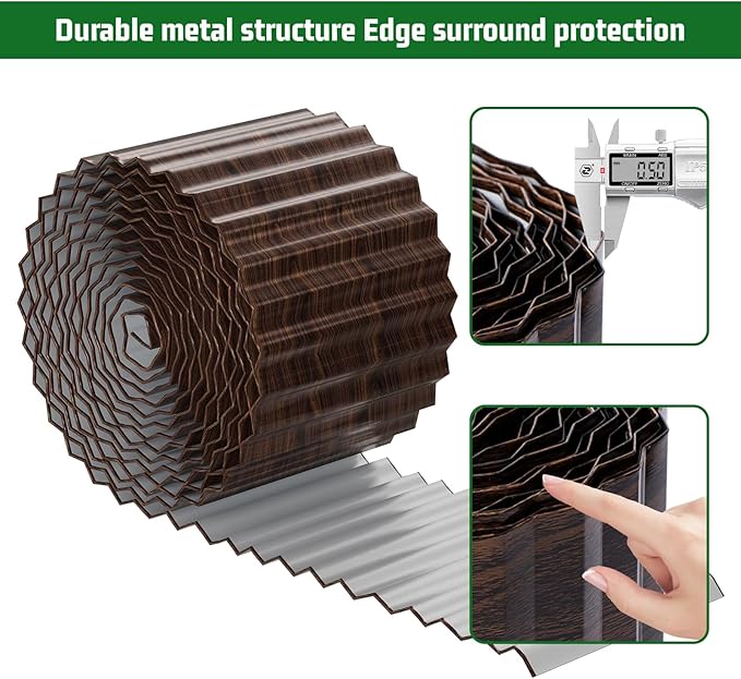 SnugNiture Corrugated Metal Garden Edging,8" x 20' Sturdy Lawn Edging Border,Landscape Edging Border for Lawn, Flower Bed,Garden and Yard(Brown)