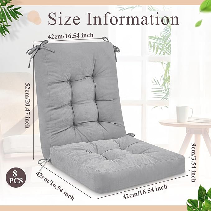 Juexica 4 Sets Outdoor Patio Chair Cushions Seat High Back Tufted Pillow Replacement Rocking Chair Cushions Pads for Patio Summer Seasonal Indoor Home Office(Gray)