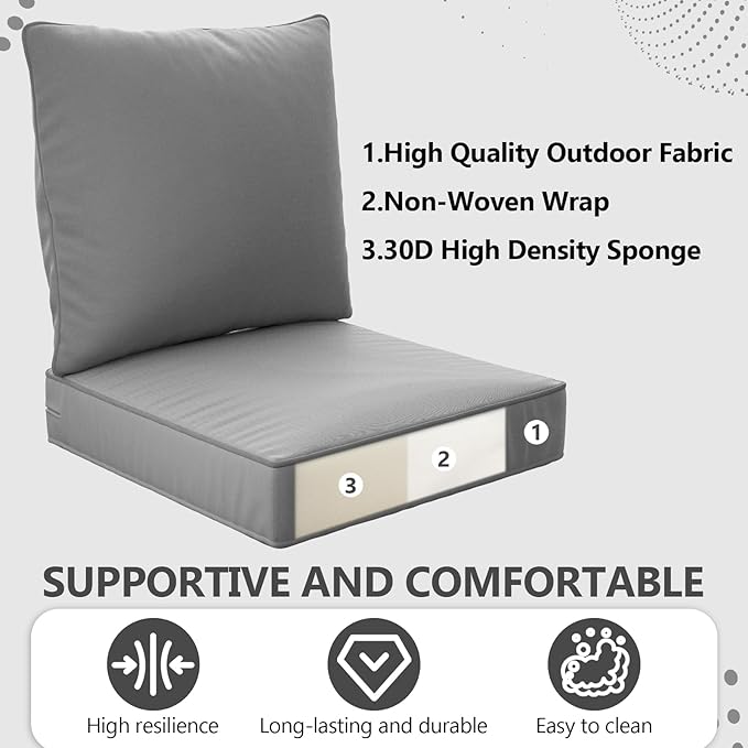 24" x 24" x 6" Outdoor Deep Seat Cushions Set - 6 Set Waterproof & Fade Resistant Patio Furniture Replacement Cushions, Non-Slip Outdoor Cushions Fit Loveseats, Couches, Chairs, and Sofas.