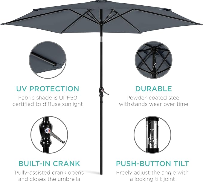 Best Choice Products 10ft Outdoor Steel Polyester Market Patio Umbrella w/Crank, Easy Push Button, Tilt, Table Compatible
