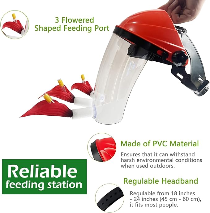 2025 Upgraded 2 Pack Hummingbird Feeder Helmet | Wearable Hummingbird Mask Feeder with Anti-Fog Lens & Bionic Flower | Adjustable for Adults & Teens Lightweight PVC Red