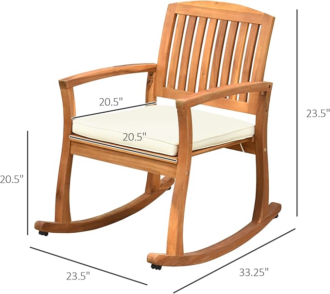 Outsunny Outdoor Rocking Chair with Cushion, Acacia Wood Patio Rocker for Backyard, Patio, Home, Teak Tone
