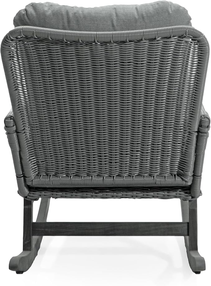 Christopher Knight Home Nadine Patio Rocking Chair, Wicker Rocker, Wood Leg Rocking Chair, PE Rattan Wicker Chair, Rocking Chair with Cushions, Comfort Wicker Rocker for Backyard Balcony Porch, Gray