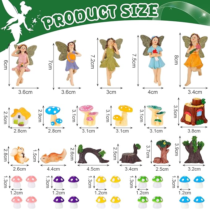92 PCS Mini Fairy Garden Accessories Kit Cute Tiny Figurines Set DIY Micro Landscape Decor Resin House Bridge Animal Plant Ornament for Terrarium Dollhouse Succulent Craft Potted Horticulture