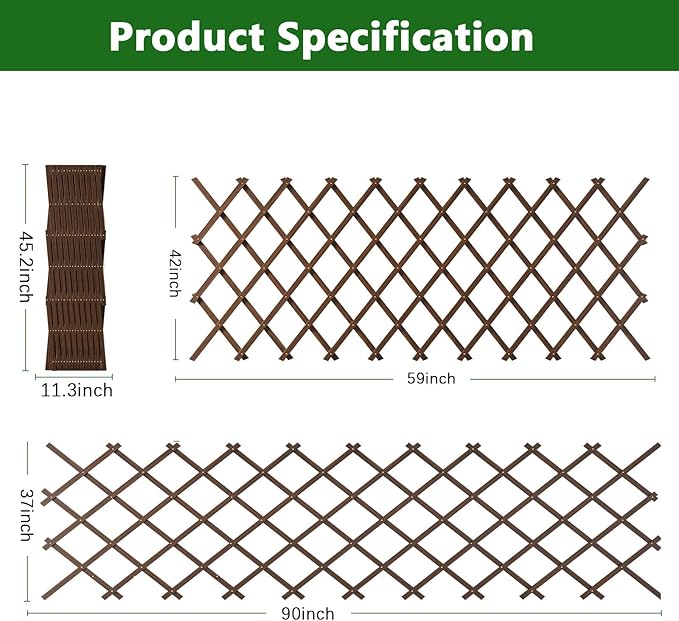2 PCS Expandable Garden Trellis, 37" x 90" Trellis for Climbing Plants Outdoor, Wooden Lattice Fence Wall Panel Lattice Panels for Outside, for Climbing Plants Vine Ivy Rose Cucumbers Clematis