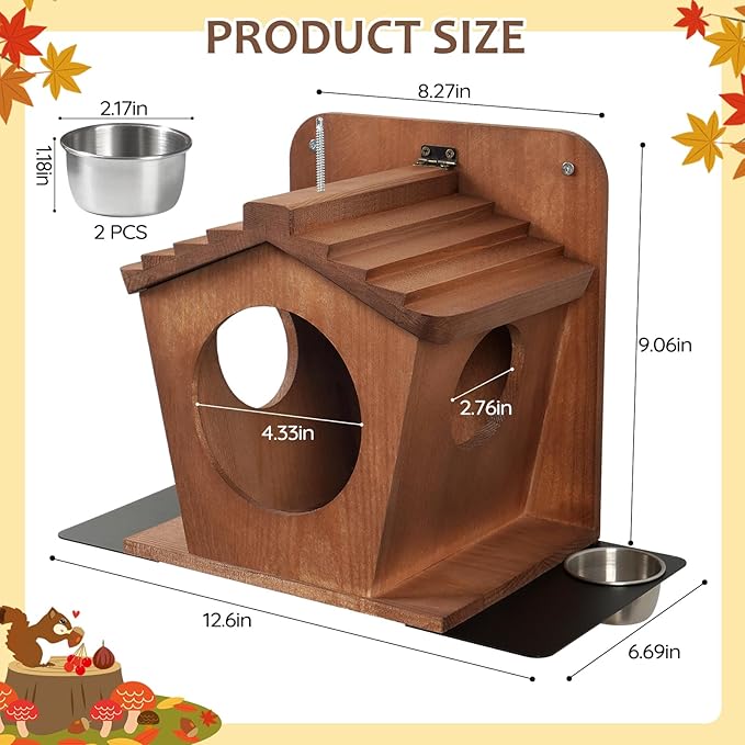 Wood Squirrel Feeder, Durable Hanging Squirrel Boxes for Outside Large Capacity Outdoor Squirrel House for Corn Cobs, Peanuts & Nuts - Funny Feeding Station for Squirrels & Chipmunks