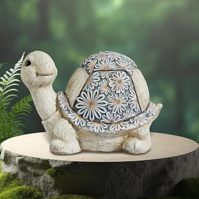 Artpaul Turtle Statue for Garden Decor Handcrafted Outdoor Vintage Turtle Sculpture with Floral Shell Lawn Ornaments Yard Decor Turtle Gift
