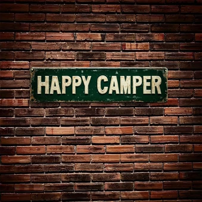 Bar Sign Bar Gifts Vintage Metal Wall Decor Sign"HAPPY CAMPER" Street Sign Funny Man Cave Decor Accessories for Home, Bar, Bathroom, Bedroom Unique Retro Tin Signs for Outdoor 4 X 16 inches